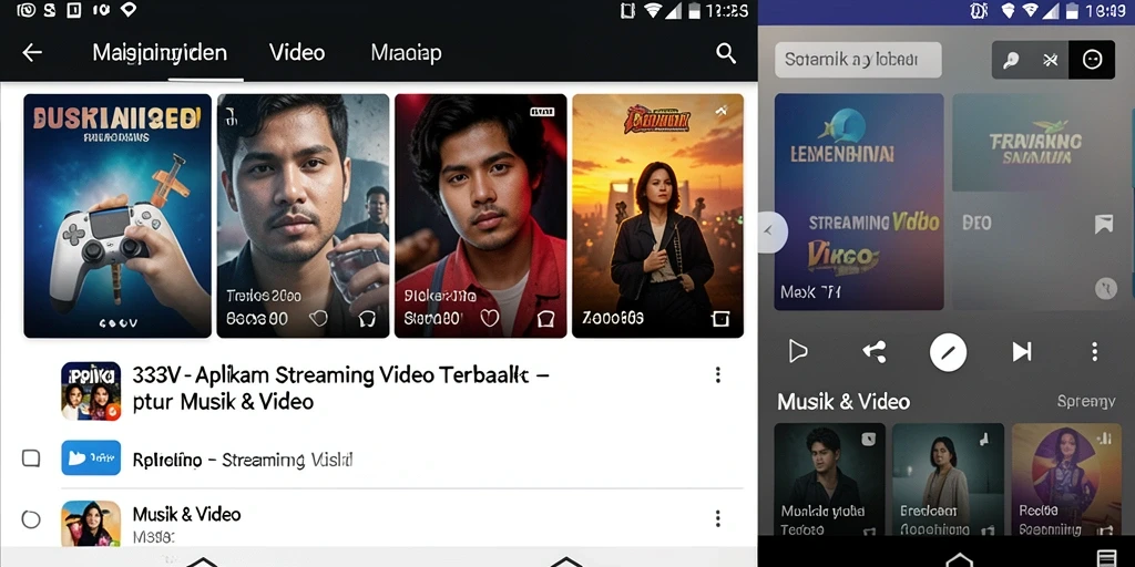Tampilan antarmuka aplikasi Streaming Video 333V yang modern dan fungsional.