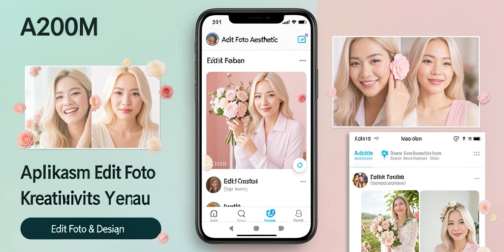 Antarmuka A200M yang stylish dan fungsi pengeditan foto aesthetic.